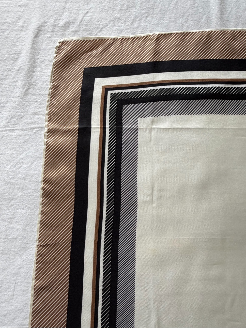 Echo Vintage Echo signed rolled-edge silk scarf featuring a brown, black, and wh - Picture 3 of 10